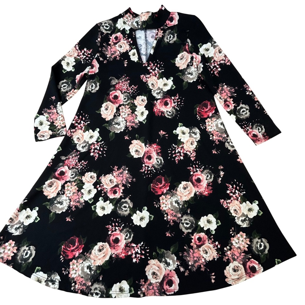 Urban Rose Women Mini Dress Black Floral Cottage Feminine Coquette Flower M